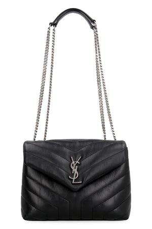 SAINT LAURENT "Black Quilted Mini Loulou Shoulder Bag with Silver Chain Strap