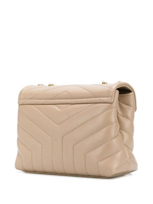 SAINT LAURENT LouLou Mini Shoulder Bag in Crema Soft with Quilted Raffia - Women's Fall/Winter Collection