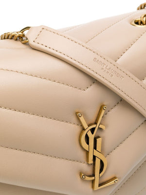 SAINT LAURENT LouLou Mini Shoulder Bag in Crema Soft with Quilted Raffia - Women's Fall/Winter Collection