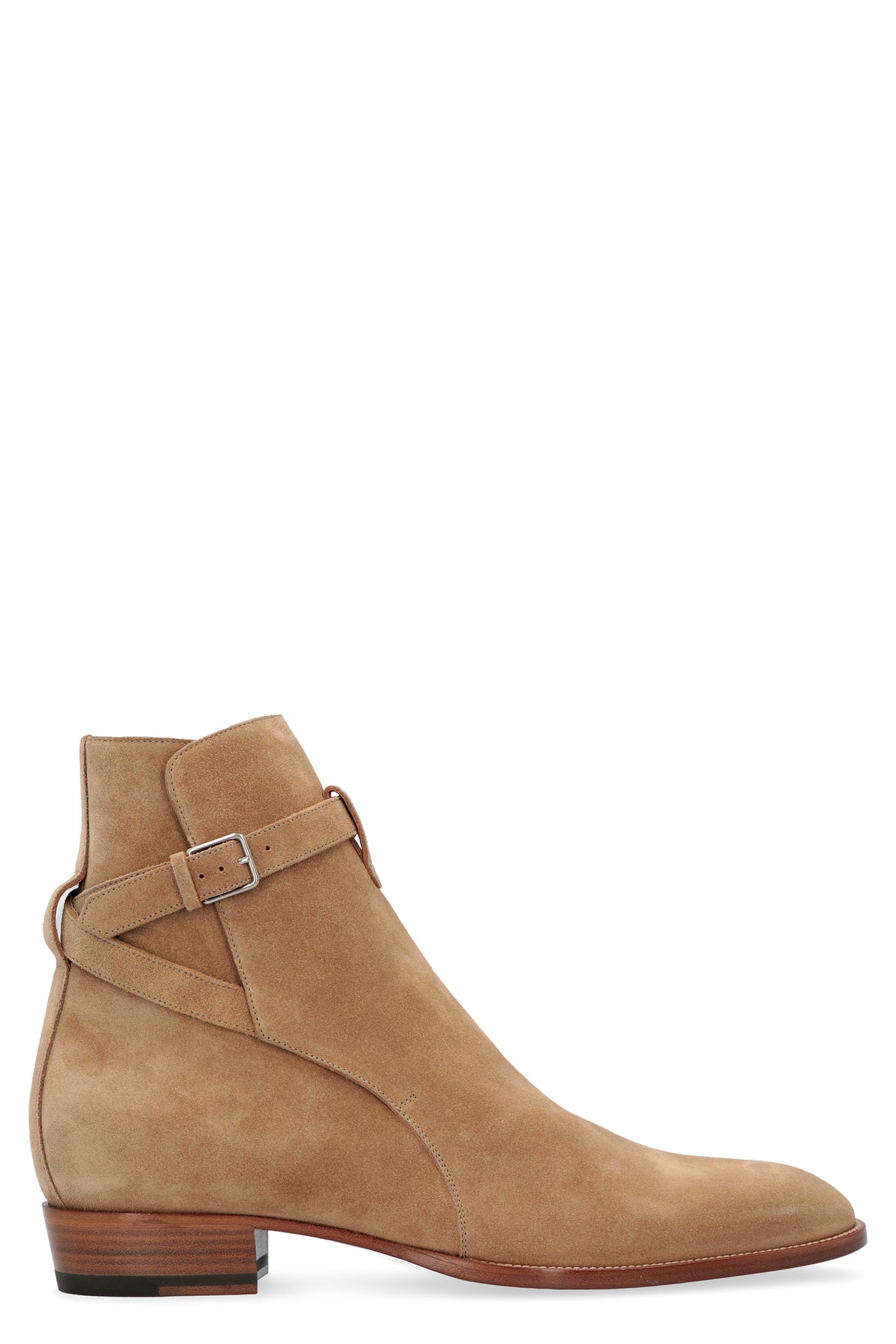 SAINT LAURENT Beige Ankle Boots with Buckle Strap for Men