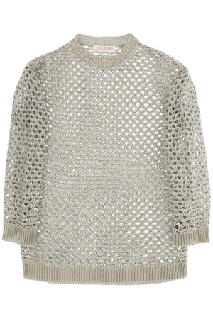 VALENTINO GARAVANI Feminine Mesh Knit Pullover with Sequin Embellishments