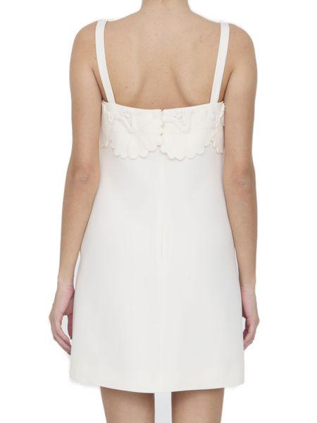 VALENTINO GARAVANI Ivory Crepe Couture Short Dress with Embroidered Details for Women