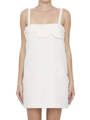 VALENTINO GARAVANI Ivory Crepe Couture Short Dress with Embroidered Details for Women