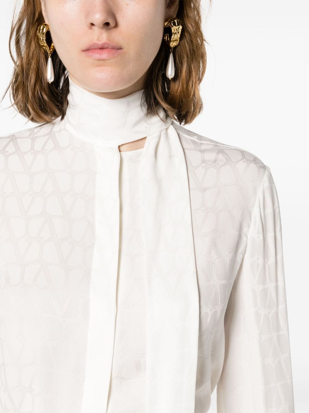 VALENTINO GARAVANI Silk Jacquard Shirt in Nude & Neutrals for Women