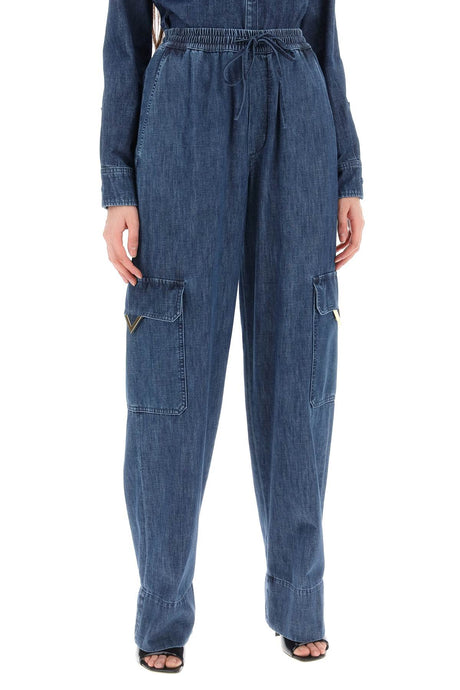 VALENTINO GARAVANI Chambray Denim Cargo Jeans for Women - SS24 Collection