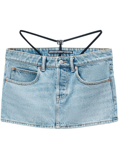 ALEXANDER WANG Contemporary Denim Mini Skirt with Thong Detail