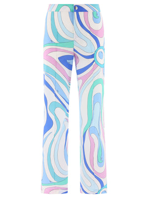 Light Blue Marmo-Print Trousers for Women by Emilio Pucci