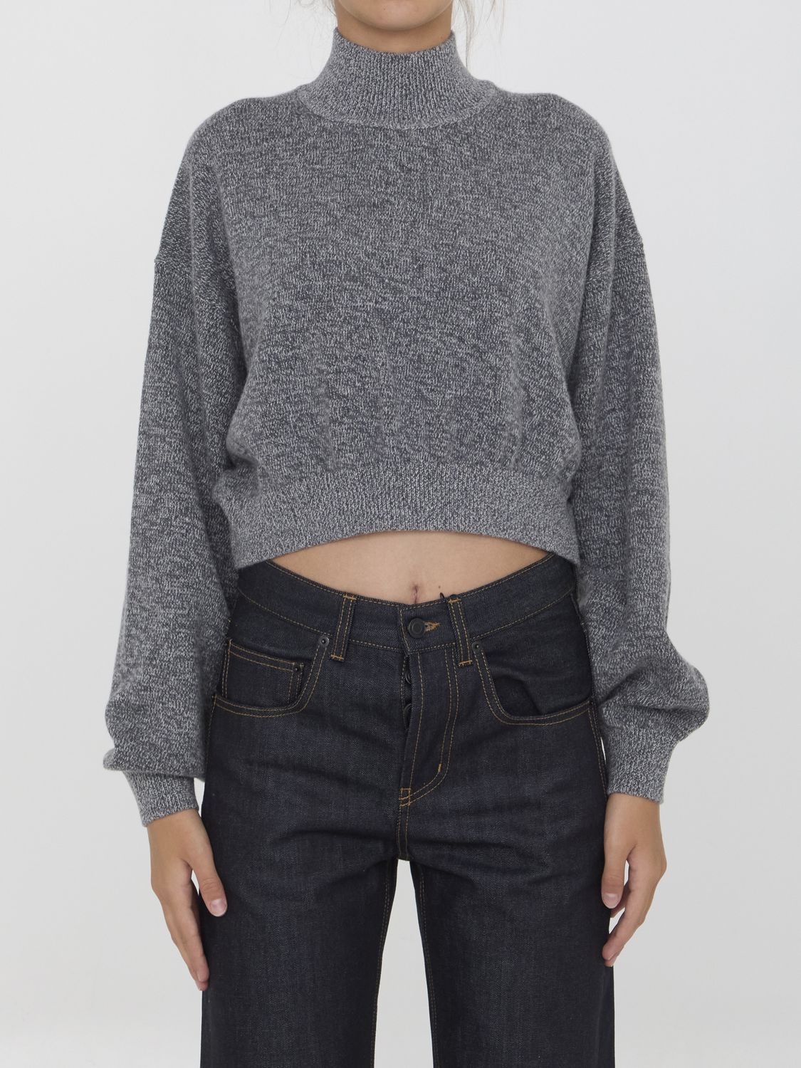 ALEXANDER WANG Cropped High-Neck Sweater with Embossed Logo