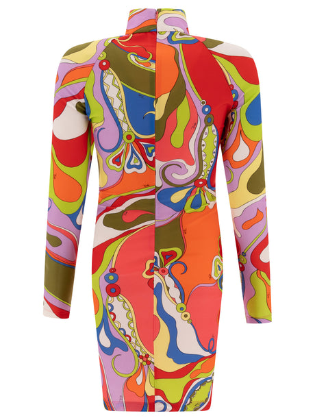 EMILIO PUCCI Fuchsia Orchid Print Slim Fit Long Sleeve Pencil Dress