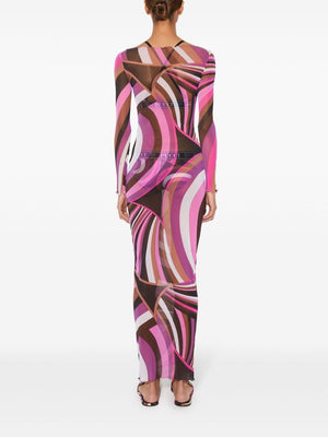 EMILIO PUCCI Printed Long Dress - Fuchsia Pink Abstract Design