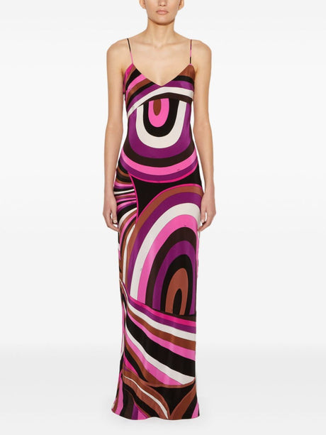 EMILIO PUCCI Floor-Length A-Line Silk Dress with Abstract Print