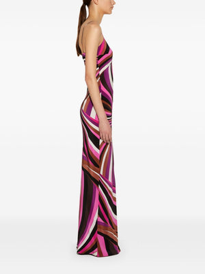 EMILIO PUCCI Floor-Length A-Line Silk Dress with Abstract Print