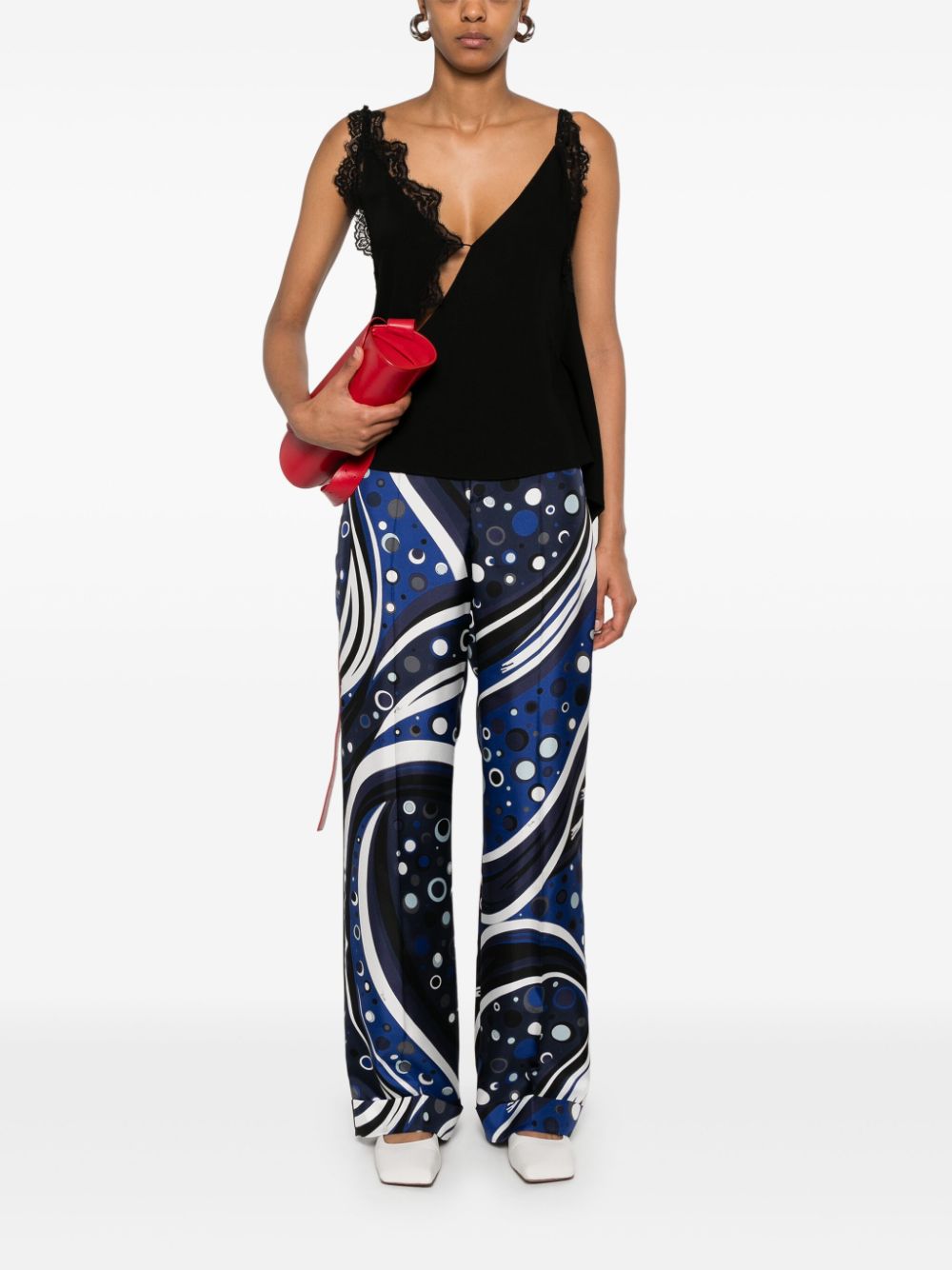 EMILIO PUCCI Printed Silk Wide Leg Trousers