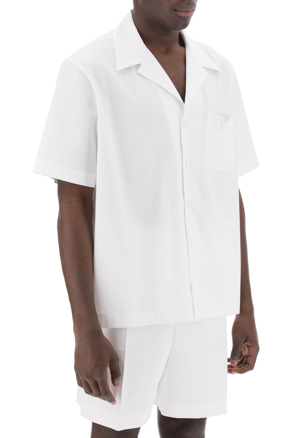 VALENTINO GARAVANI Men's White V-Neck Bowling Shirt for SS24