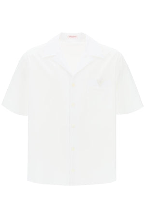 VALENTINO GARAVANI Men's White V-Neck Bowling Shirt for SS24