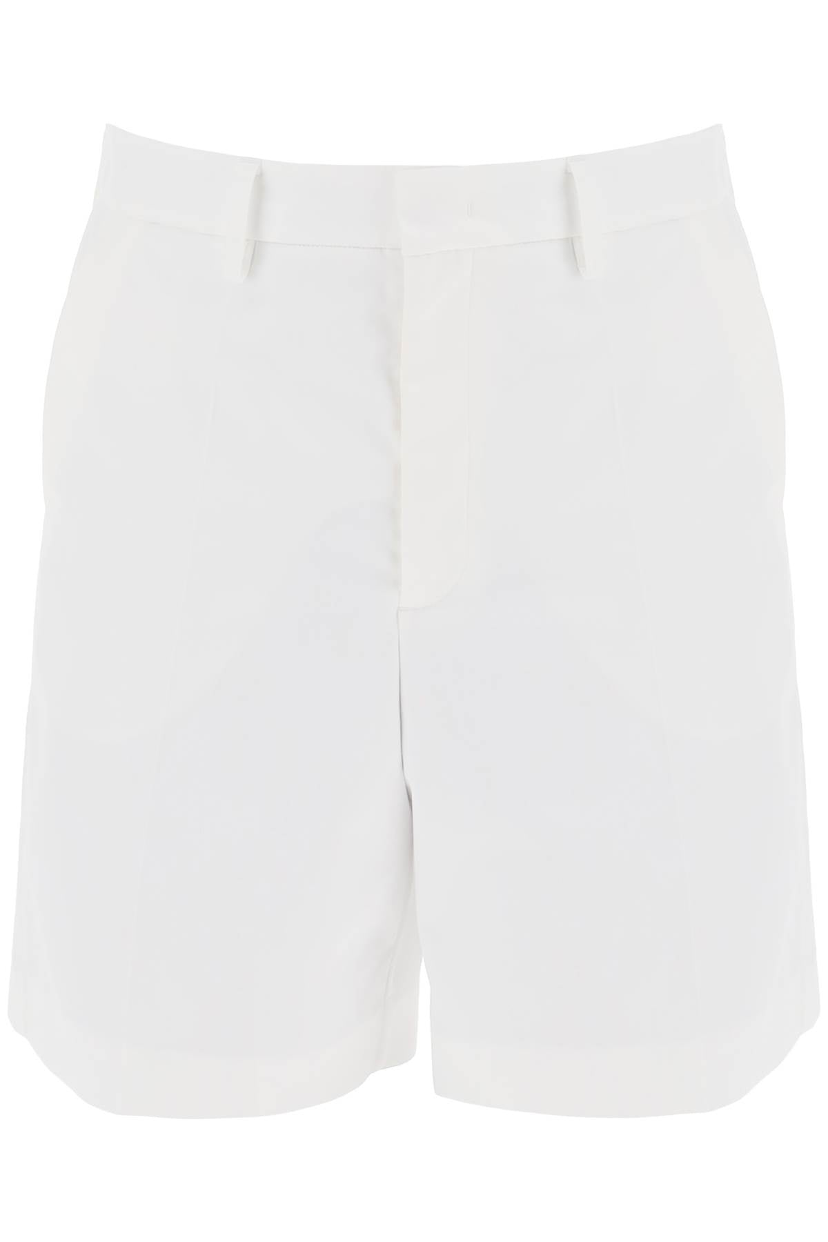 VALENTINO Men's White Cotton Poplin Bermuda Shorts with Pressed Pleats & Belt Loops