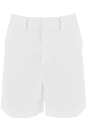 VALENTINO Men's White Cotton Poplin Bermuda Shorts with Pressed Pleats & Belt Loops