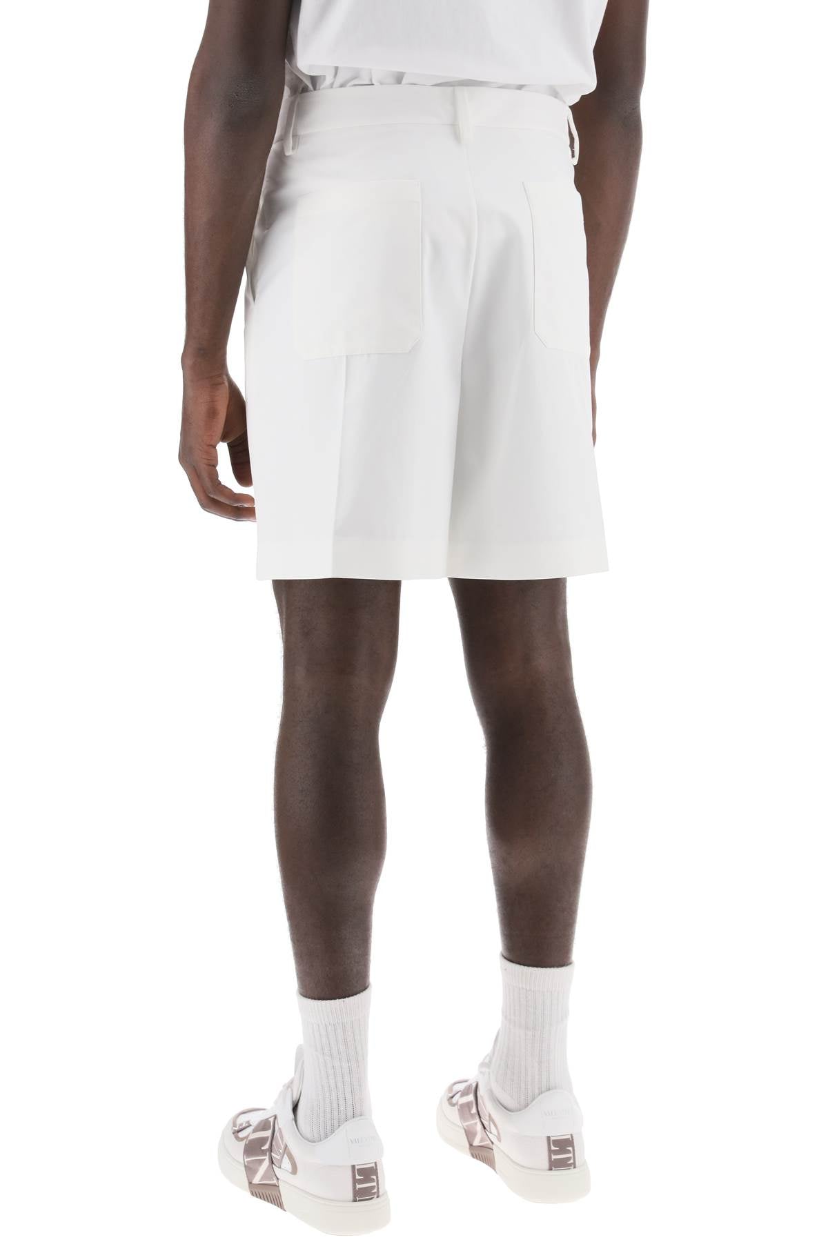 VALENTINO Men's White Cotton Poplin Bermuda Shorts with Pressed Pleats & Belt Loops