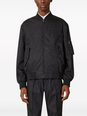 VALENTINO GARAVANI Men's Toile Iconographe Light Bomber Jacket in Black