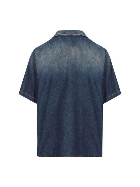 VALENTINO Men's Lightweight Dark Wash Denim Shirt for SS24