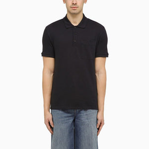 VALENTINO Navy Blue Cotton Polo with V Inlay