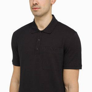 VALENTINO Navy Blue Cotton Polo with V Inlay