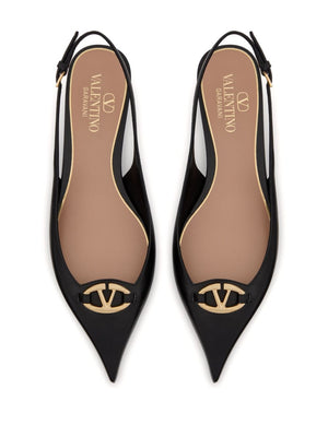 VALENTINO GARAVANI Black Leather Slingback Ballet Flats for Women - SS24 Collection