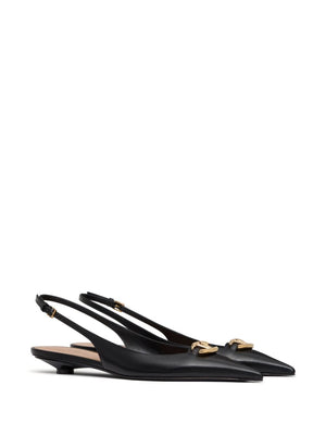 VALENTINO GARAVANI Black Leather Slingback Ballet Flats for Women - SS24 Collection