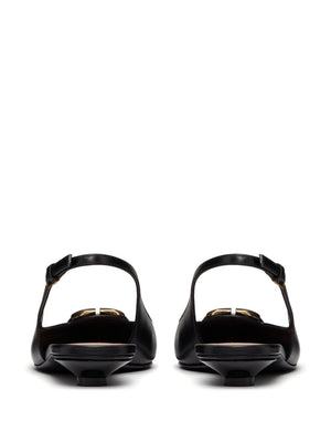 VALENTINO GARAVANI Black Leather Slingback Ballet Flats for Women - SS24 Collection