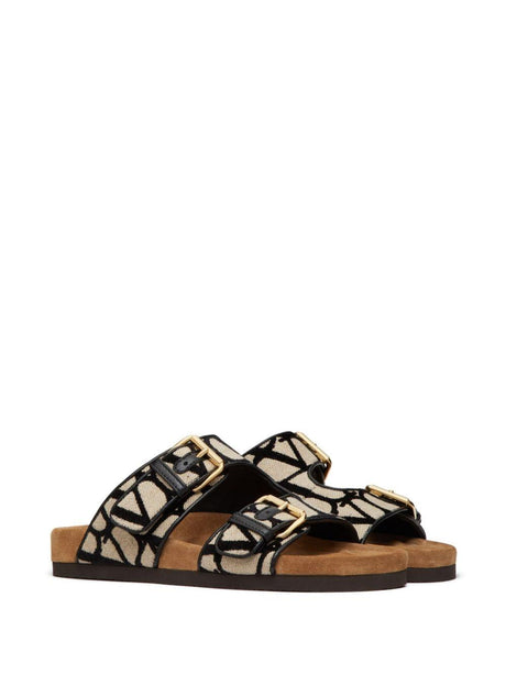 VALENTINO Stylish Women's Leather Slide Sandals in Natural Black - SS24