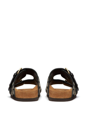 VALENTINO Stylish Women's Leather Slide Sandals in Natural Black - SS24