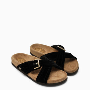 VALENTINO GARAVANI Black Velvet Slide Sandal for Women