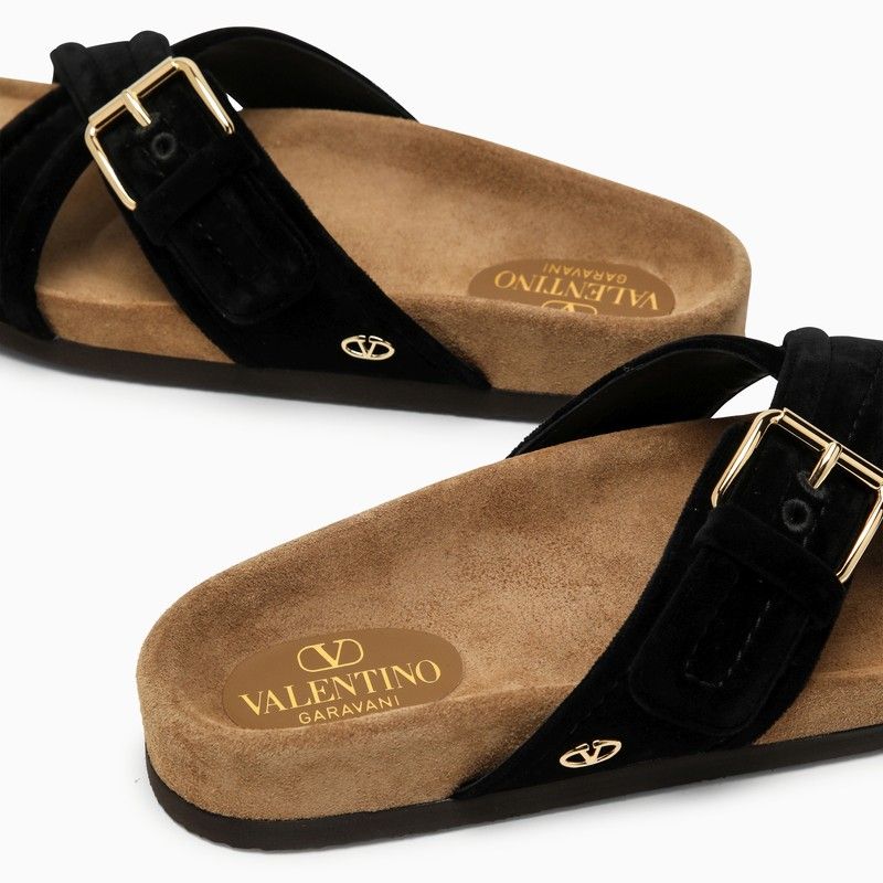 VALENTINO GARAVANI Black Velvet Slide Sandal for Women