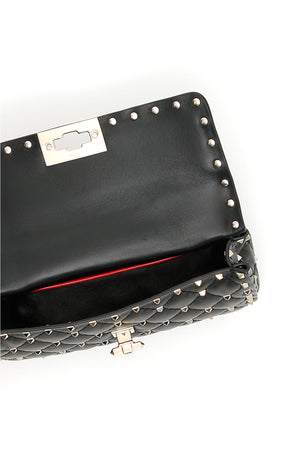 VALENTINO GARAVANI Black Quilted Nappa Leather Mini Rockstud Spike Handbag with Removable Chain Strap
