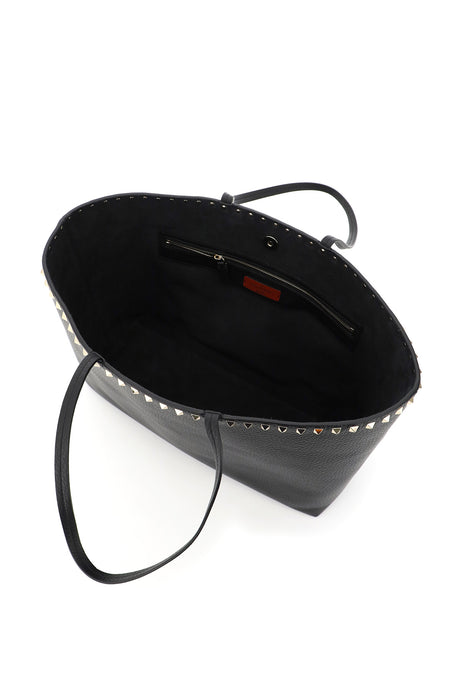 VALENTINO GARAVANI Elegant and Stylish Black Grained Calfskin Tote Handbag