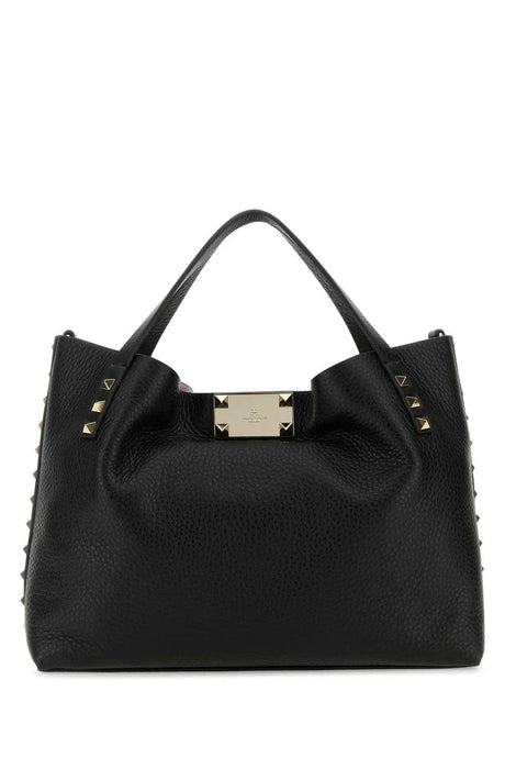 VALENTINO Women's Small Rockstud Top-Handle Black Leather Handbag