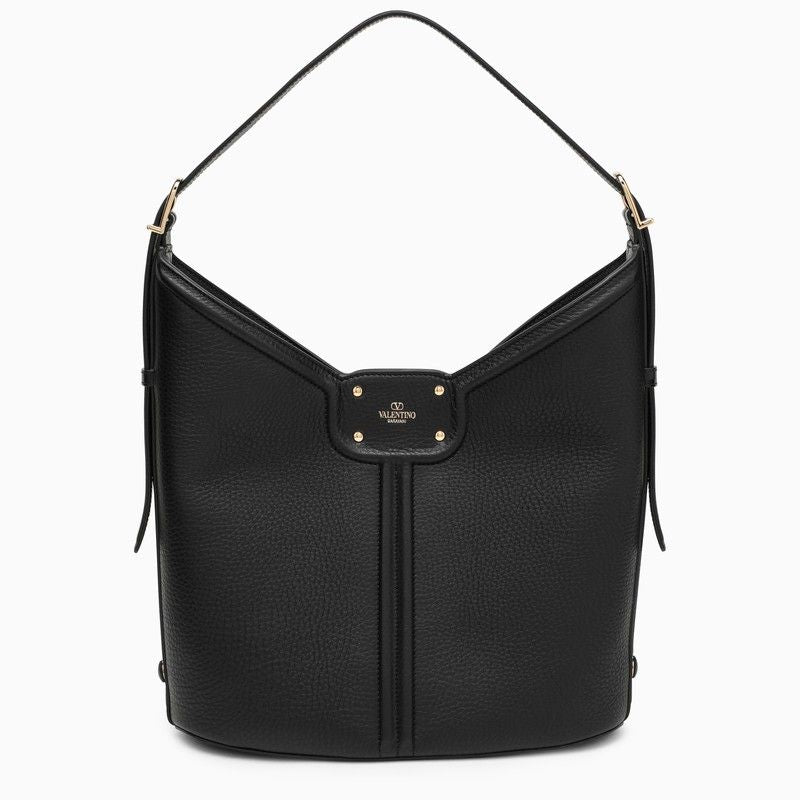 VALENTINO GARAVANI Black Leather Mini Shoulder Bag with Adjustable Strap and VLogo Detail