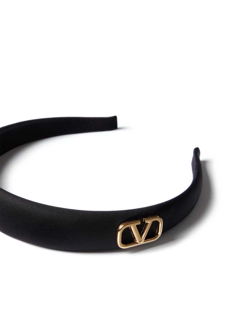 VALENTINO GARAVANI Thick Silk Headband with Gold-Tone Logo Plaque