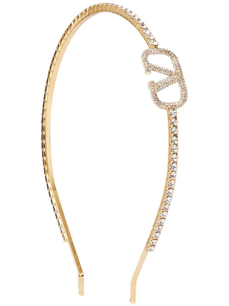 VALENTINO GARAVANI Vlogo Gold-Tone Headband with Crystal Embellishment