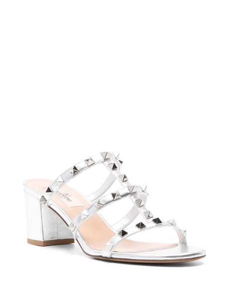 VALENTINO Studded Silver Slide Sandals - SS24