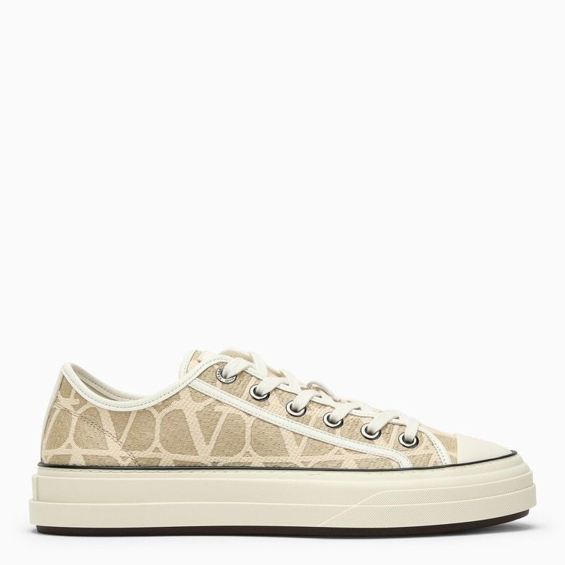 VALENTINO GARAVANI Beige and Ivory Jacquard Fabric Trainers for Women