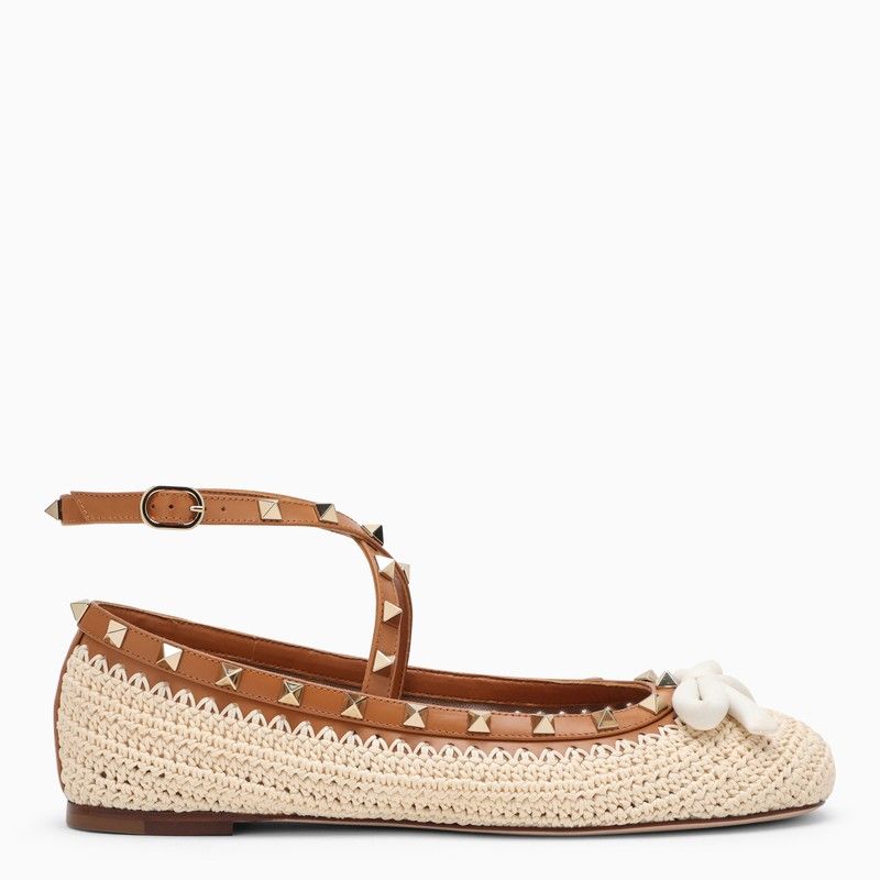 VALENTINO GARAVANI Beige Raffia and Leather Ballerina - SS24 Collection