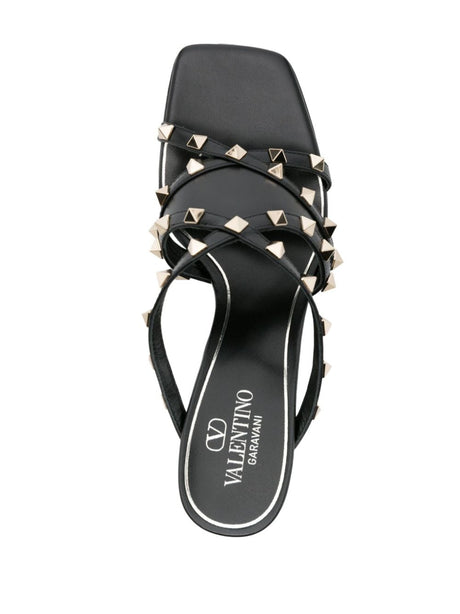 VALENTINO Black Studded Slip-On Sandals for Women - SS24 Collection
