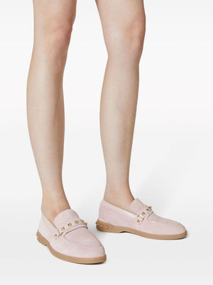 VALENTINO GARAVANI Blush Pink Leather Loafers with Signature Rockstud Detailing for Women