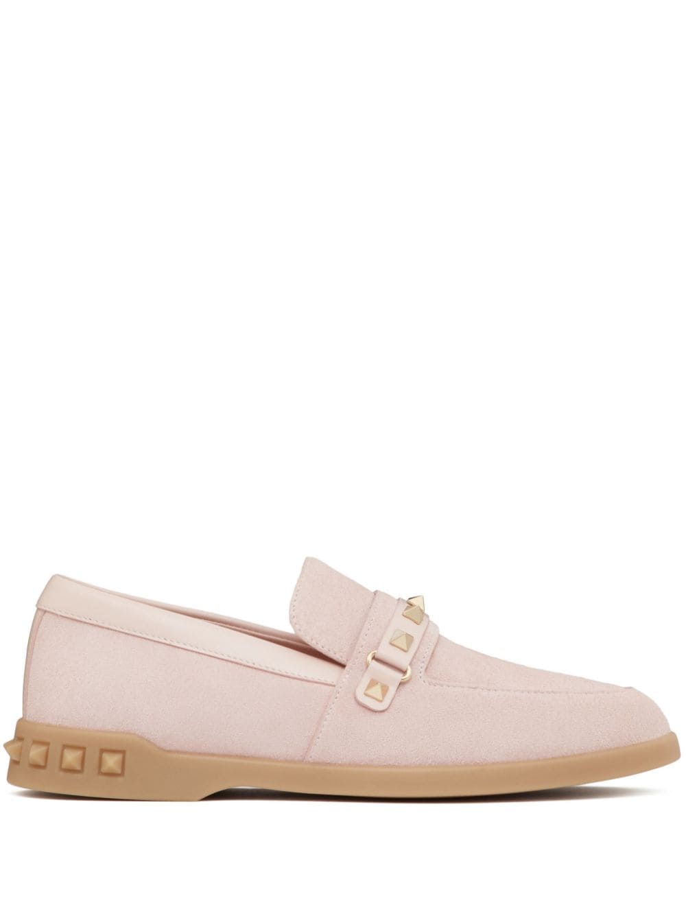 VALENTINO GARAVANI Blush Pink Leather Loafers with Signature Rockstud Detailing for Women