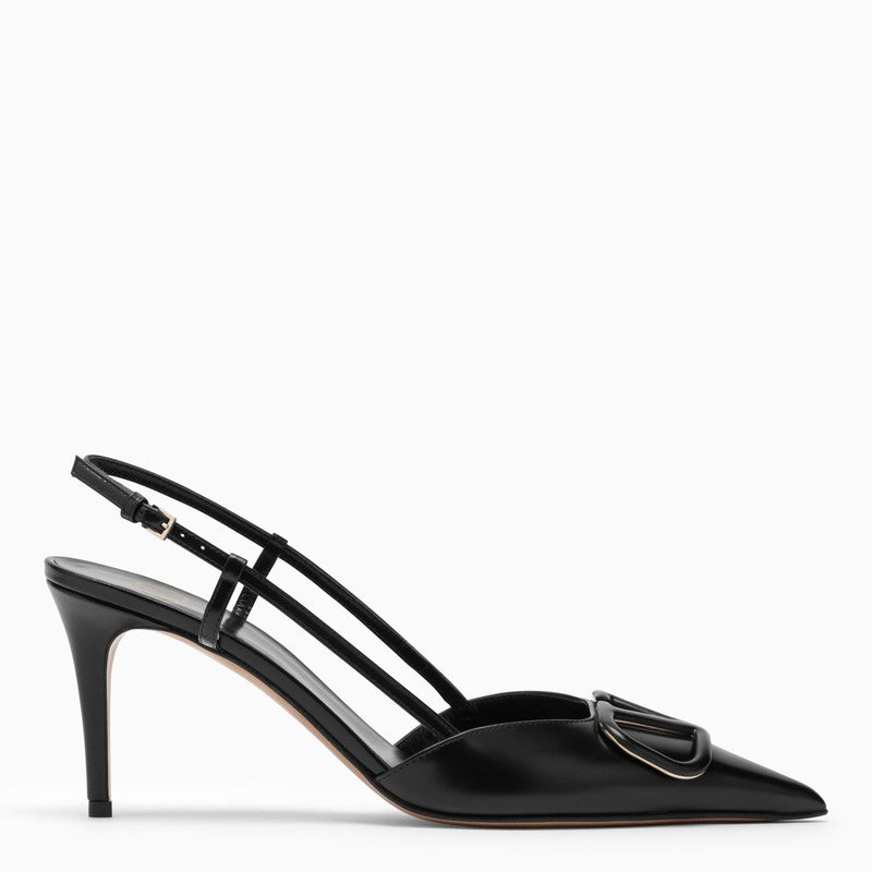 VALENTINO GARAVANI VLogo Black Leather Slingback for Women with Pointed Toe Design and Slim Heel