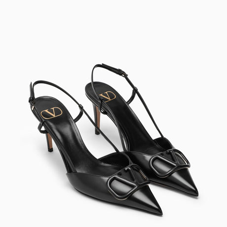 VALENTINO GARAVANI VLogo Black Leather Slingback for Women with Pointed Toe Design and Slim Heel