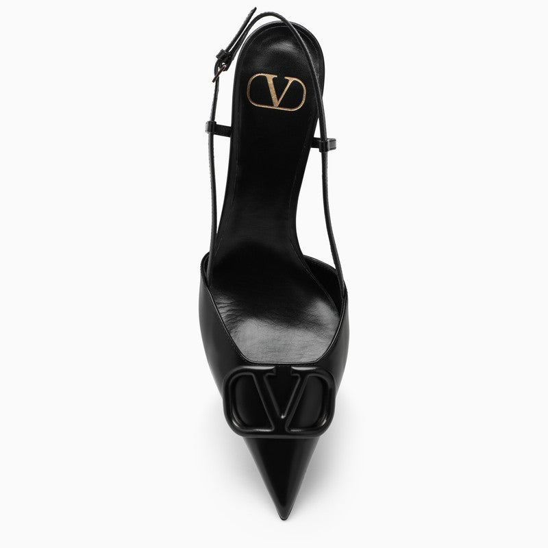 VALENTINO GARAVANI VLogo Black Leather Slingback for Women with Pointed Toe Design and Slim Heel