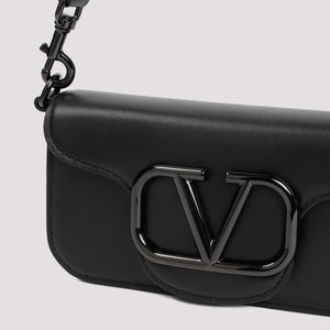 VALENTINO GARAVANI Mini Loco Black Leather Shoulder Bag for Men, 19x10x5 cm