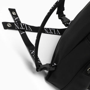 VALENTINO GARAVANI Men's Black VLTN Backpack for SS24 - Nylon with All-Over Logo Print and Frontal Pocket